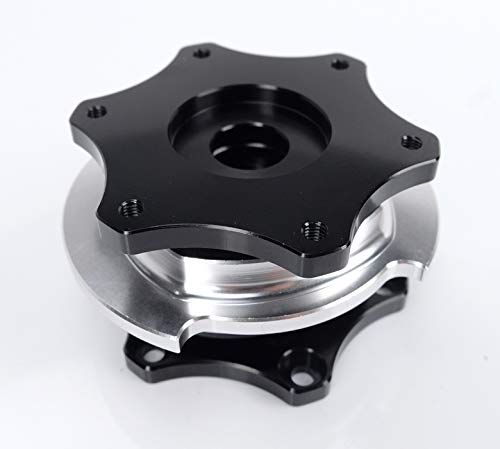 NRG Innovations SFI 42.1 Spec D shaped NRG-SRK-R200BK-SL Steering Wheel Quick Release Short Hub Adapter, 6x70mm Bolt Pattern Black Shinny Body/Silver Shinny Ring