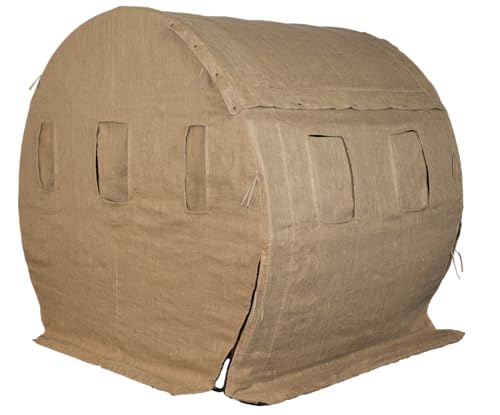Bale Blind Muddy | 82" W x 64" L x 73" H Durable Outdoor Hunting Ground Blind Covered with Black-Backed Water-Resistant Denier Fabric + Burlap | 11 Windows with Adjustable Bungees