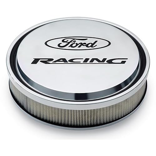302-383 Ford Air Cleaner Assembly - Slant-Edge - 13 in Round - 2.75 in Element - 5-1/8 in Carb Flange - Drop Base Racing Logo - Aluminum - Polished - Kit