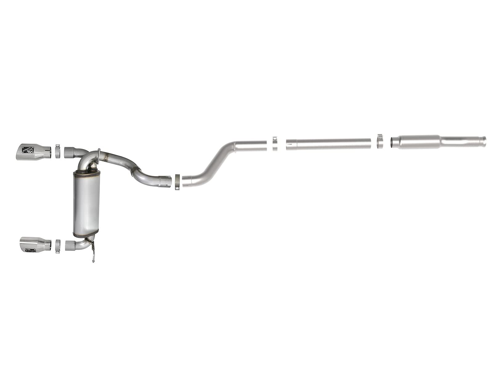 Rebel Series aFe Power 49-48096-P 3 IN to 2-1/2 IN 409 Stainless Steel Cat-Back Exhaust w/Polished Tip, fits Jeep Wrangler (JL) 18-21 L4-2.0L (t)