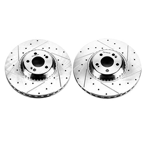 Power Stop Front Performance Drilled, Slotted & Plated Brake Rotor Pair EBR1601XPR For Maybach S, Maybach S560, S450, S550, S550e, S560 [Model Specific]