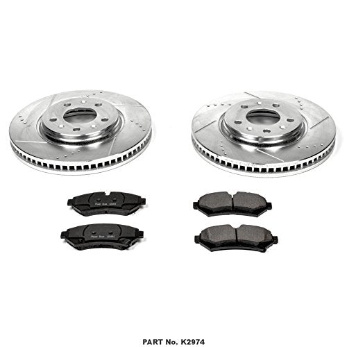 Power Stop K2974 Z23 Carbon Fiber Brake Pads with Drilled & Slotted Brake Rotors Kit