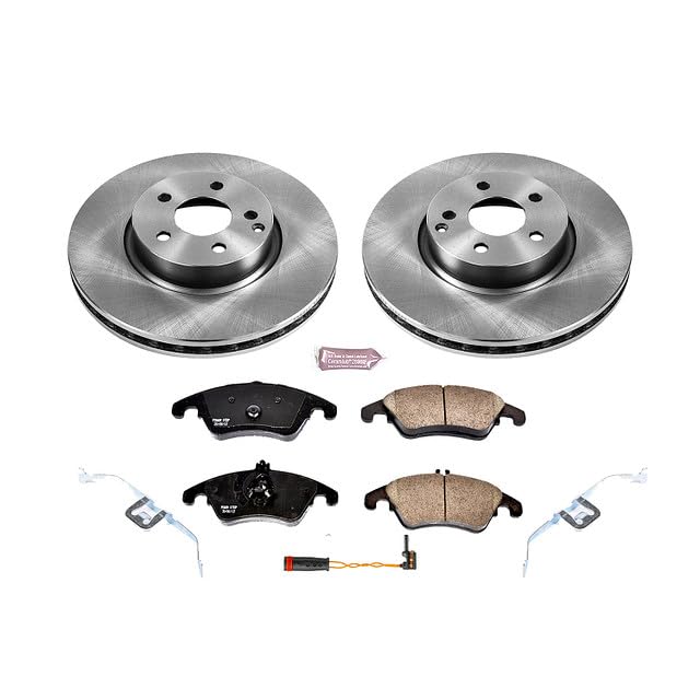 Power Stop KOE5792 Front Replacement Brake Kit-OE Brake Rotors & Ceramic Brake Pads and 1 Front Sensor Wire For C300, C350, E250, E350, E400, SLC300, SL [Model Specific]