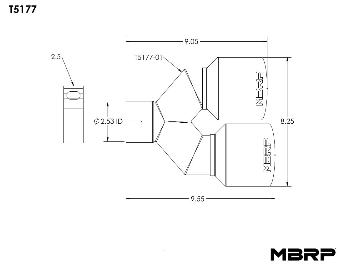 MBRP Dual Tip T304 SS 4in OD/2.5in Inlet