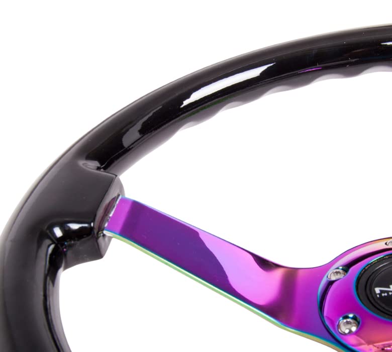 NRG Innovations Reinforced NRG-RST-036BK-MC Classic Black Wood Grain Steering Wheel (3" Deep), 350mm, 3 Solid Spoke Center in Neochrome