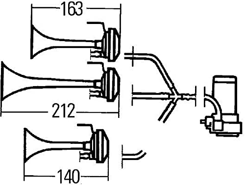 Triple-Tone Hella 003001671 Air Horn Kit with 12V Air Compressor and Mounting Bracket