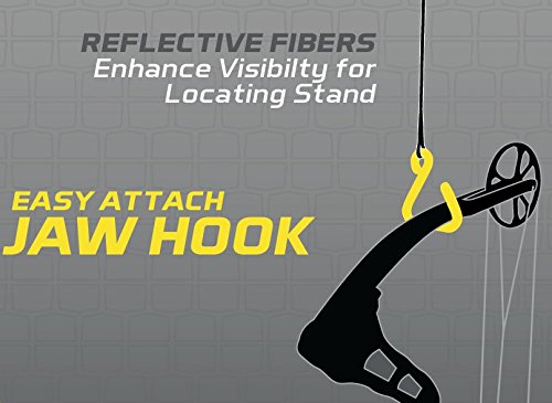 Hawk JAW Hook Hoist Rope | Weather Resistant Durable Hunting Treestand Reflective 35' Long Heavy-Duty Braided Poly-Rope with Rubber Coated Hook | 75 LBS Weight Capacity