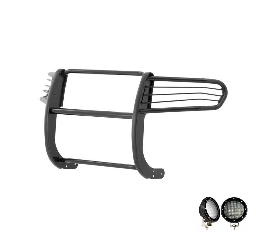 Grille Brush Black Horse Bumper Guard Modular Come with Pair of 5.3" Dia.LED Lights with Black Trim Rings Compatible with 2006-2014 Honda Ridgeline-17A152500A1MA-PLFB