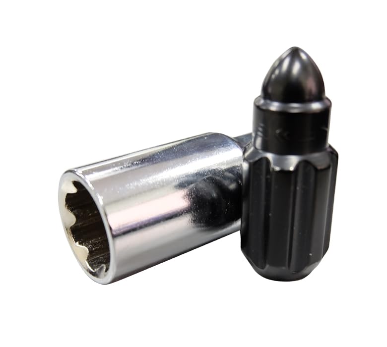 NRG Innovations M12 x 1.25 Steel Lug Nut Set NRG-LN-LS510BK-21 Bullet Shape, Anodized Finish 21 Pc Black with Lock Key