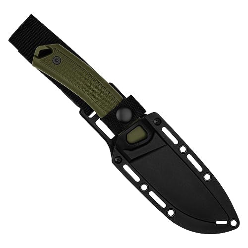 Kershaw Skinner Deschutes Gut Hook Fixed Blade Knife, Olive Design, 3.9 Inch Steel Fixed Drop Point Blade with Gut Hook, Full Tang Design, EDC, Molded Sheath, Everyday Carry Knife for Men and Women