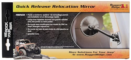 Quick Release Mirror, Round, Black | Rugged Ridge | 11025.11 | Fits 1997-2018 Jeep Wrangler TJ/LJ/JK/JKU