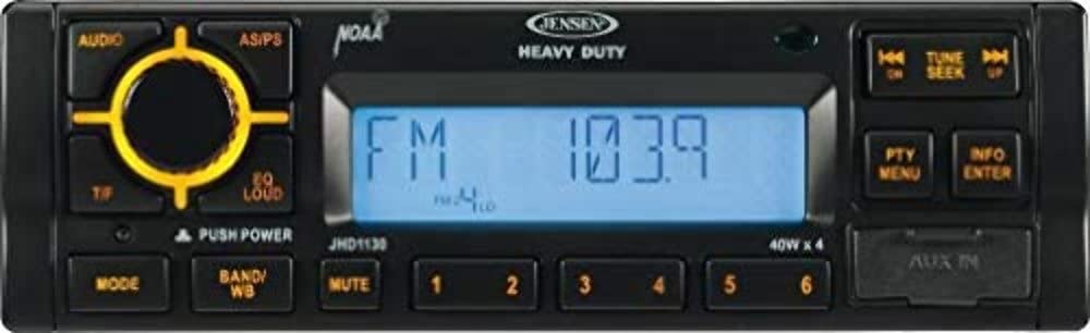 Jensen AM/FM/RBDS/WB JHD1130B Heavy Duty Radio; 40W x 4 Max Output Power; 12V DC Power System, Electronic AM/FM Tuner (US/Euro Selectable); RBDS with PTY Search; NOAA 7-Channel Weather Band