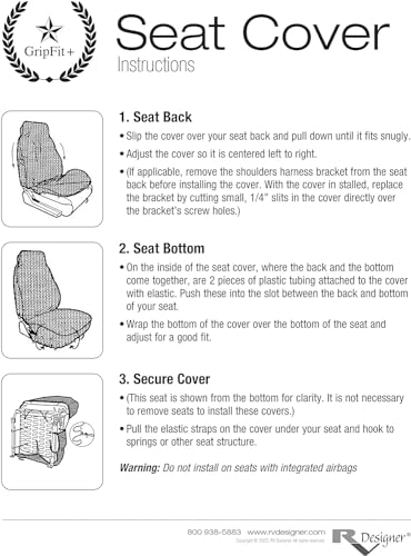 RV Designer Motorhome GripFit+ Seat Covers 1-Pack C893 - Premium 100% PVC Leatherette –Class-A RV - Pet-Friendly, Easy-to-Clean, Durable, Fire Retardant - Side Pockets – Black and Tan