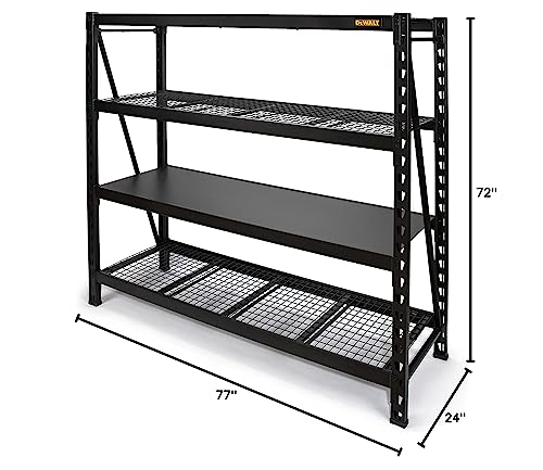 6-Foot Tall DEWALT, 4 Shelf Steel Wire Deck Industrial Storage Rack, Adjustable for Custom Workshop/Garage Storage Solutions, Total Capacity: 10,000 lbs. (DXST10000BLK)