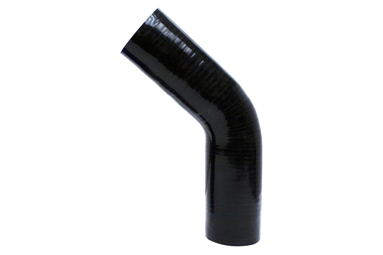 HPS Silicone High Temperature HTSEC45-275-BLK 4-ply Reinforced 45 degree Elbow Coupler Hose, 55 PSI Maximum Pressure, 4" Leg Length on each side, 2-3/4" ID, Black