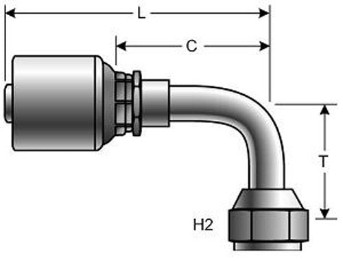 GLP Couplings Gates 4GLP1-4FJX90L, Female JIC 37 Flare Swivel, 90 Bent Tube, 1/4" ID