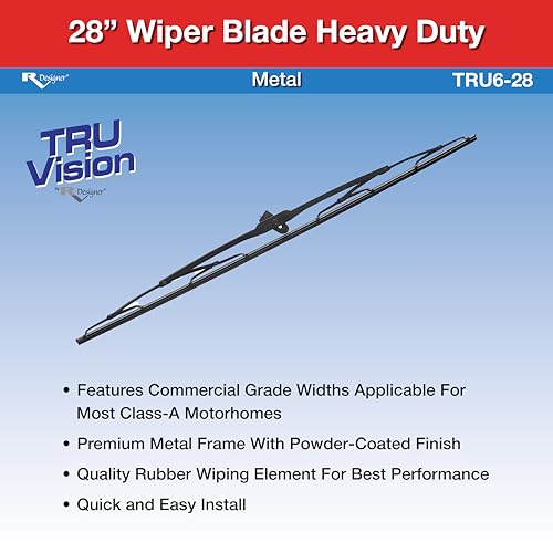 TruVision Heavy Duty 28" RV Wiper Blade – RV Designer TRU6-28 with M4 Adaptor – High-Performance Rubber Element, Easy Installation