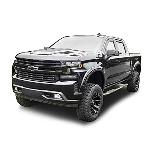 FENDER FLARES Black RIVETED Style Compatible with 2019-2023 Chevrolet Silverado 1500 FF-CHSIL19-SM