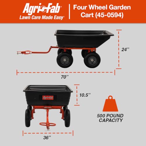 4-Wheel Agri-Fab 45-0594 Poly Convertible Pull/Tow Garden Dump Cart 1,200lb Tow Capacity Black