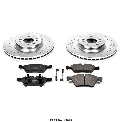Power Stop K4643 Z23 Carbon Fiber Brake Pads with Drilled & Slotted Brake Rotors Kit Front
