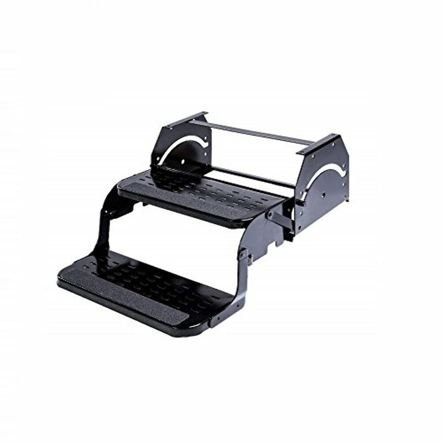 Manual RV Step Stromberg Carlson SMFP-2120 – Foldable Camper Stairs for Trailer Entry, Portable Double Pull Out Platform for RV, Rust Resistant Construction, Exterior Camper Step, 20" Non-Skid Design