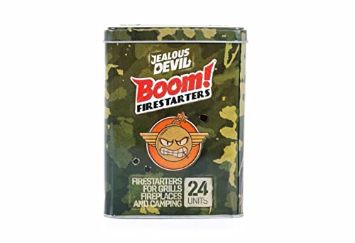 Boom! Jealous Devil Firestarters 24 Pack, 100% Natural Made from Coconut Fiber, No Smoke and Odorless, Waterproof, 20-Minute Long Burn for BBQ Lump Charcoal, Briquettes, Fireplace, Camping and More
