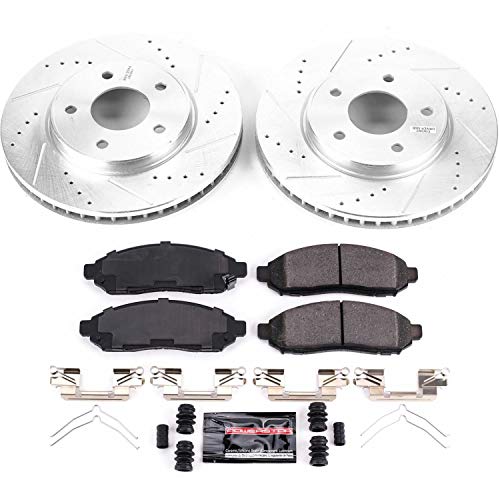 Power Stop K7778 Z23 Carbon Fiber Brake Pads with Drilled & Slotted Brake Rotors Kit Front