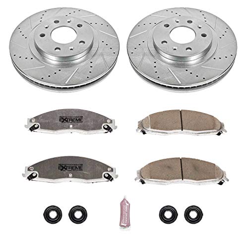 Power Stop K1419-26 Z26 Carbon Fiber Brake Pads Front with Drilled & Slotted Brake Rotors Kit For Cadillac CTS 2003-2007 [Model Specific]