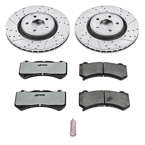 Brake Kit Power Stop For 2012 2013 Jeep Grand Cherokee SRT8, 2014-2020 Jeep Grand Cherokee SRT, 2018-2020 Dodge Durango SRT - Front Carbon Fiber Brake Pads with Drilled Slotted Brake Rotors, K5957-26