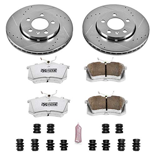 Power Stop K920-26 Brake Pads Rear Z26 Carbon Fiber with Drilled & Slotted Brake Rotors Kit For Audi TT Quattro, VW Golf, VW Jetta, Volkswagen [Model Specific]