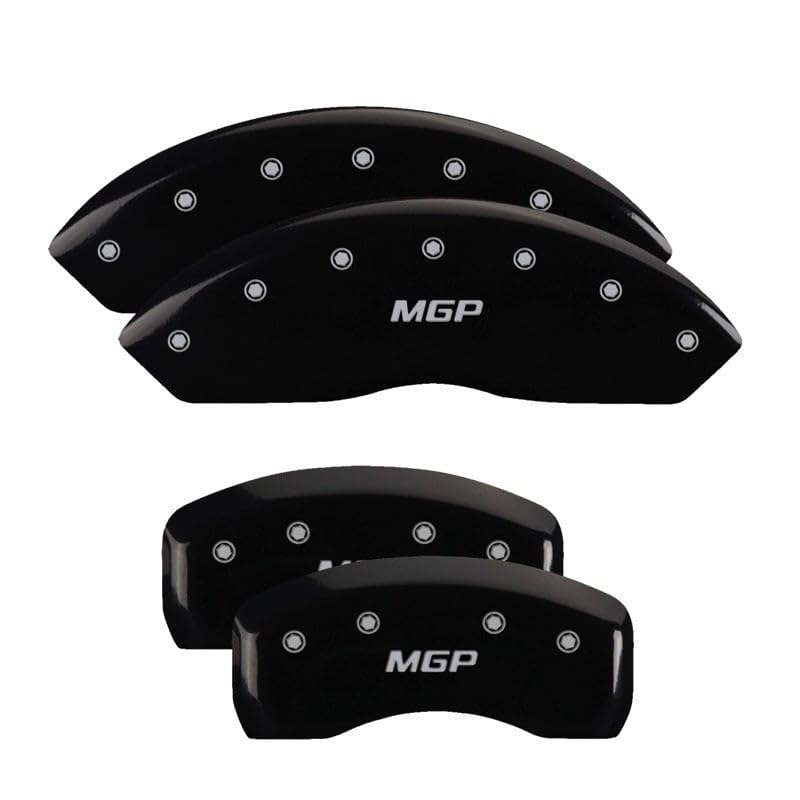 MGP Black Powder Coat Finish Caliper Covers 25145SMGPBK, Silver Characters, Set of 4