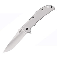 Kershaw Folding Volt SS Pocketknife, 3.5" 8Cr13MoV Stainless Steel Drop Point Plain Edge Blade, Assisted One Hand Opening, 3 Position Pocket Clip,Grey