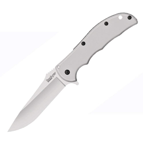 Kershaw Folding Volt SS Pocketknife, 3.5" 8Cr13MoV Stainless Steel Drop Point Plain Edge Blade, Assisted One Hand Opening, 3 Position Pocket Clip,Grey