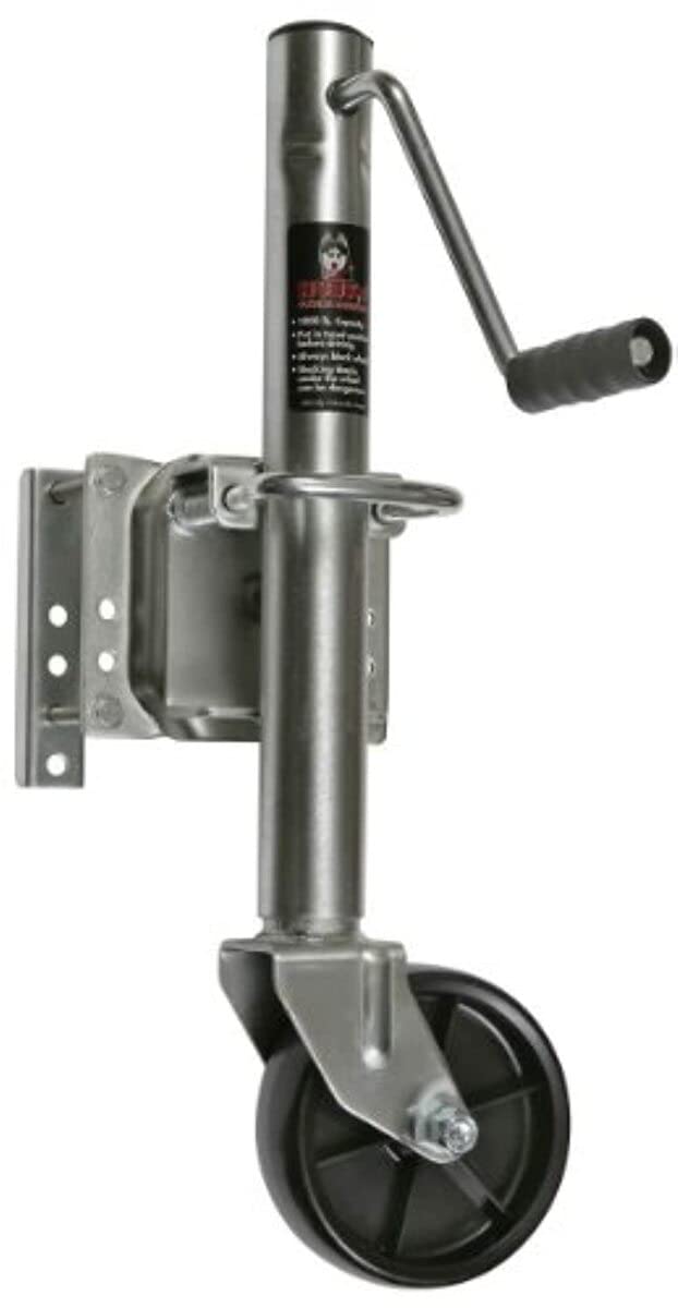 Husky Towing Manual Trailer Tongue Jack 30655 Swivel Round Side Wind 1000 lb Capacity 10 Inch Travel 25 Inch Lift Zinc Plated Steel Fits Tongues Up to 3 Inch x 5 Inch