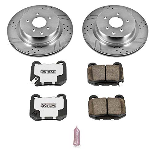 Power Stop K5303-26 Z26 Carbon Fiber Brake Pads Rear with Drilled & Slotted Brake Rotors Kit For INFINITI G35 2003-2004, Nissan 350Z 2003-2008 [Model Specific]
