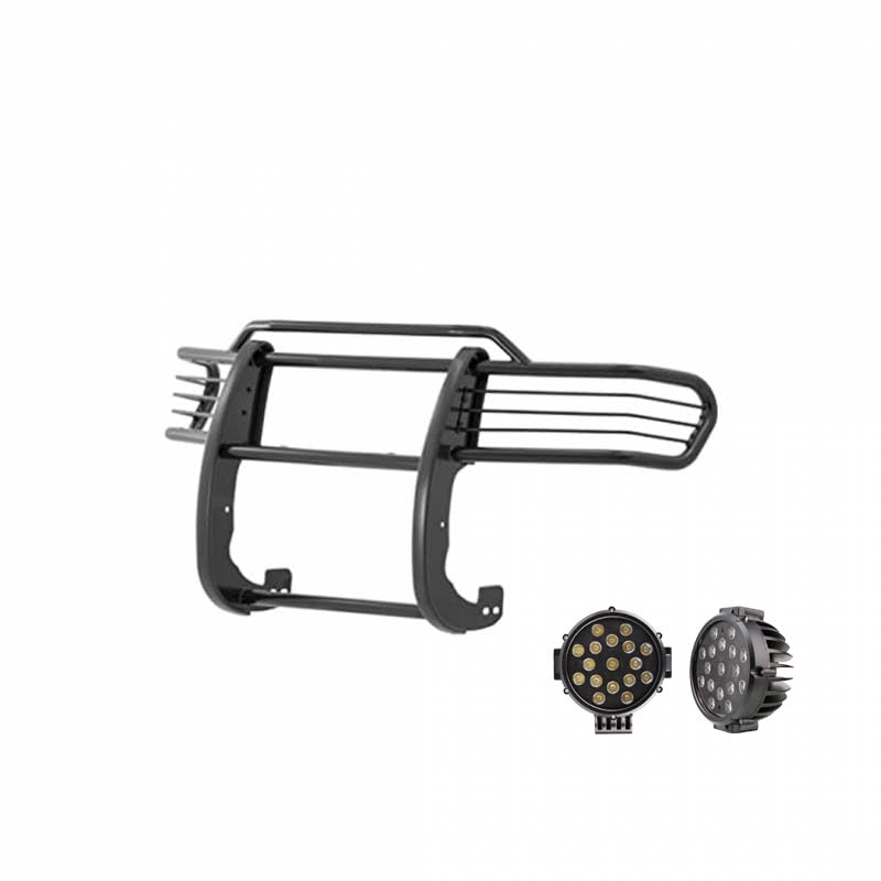Bumper Guard Modular Black Horse Grille brush Come With pair of 7.0"Dia.LED Lights with Black Trim Rings Compatible with 2007-2014 Toyota FJ Cruiser-17A098600MA-PLB