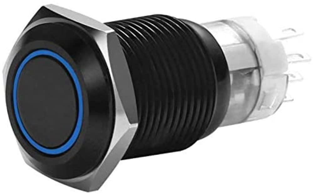 19 MM MOMENTARY BLACK SWITCH WITH HARNESS Installbay 5A IP67 - BLUE (MIBRBSB19)