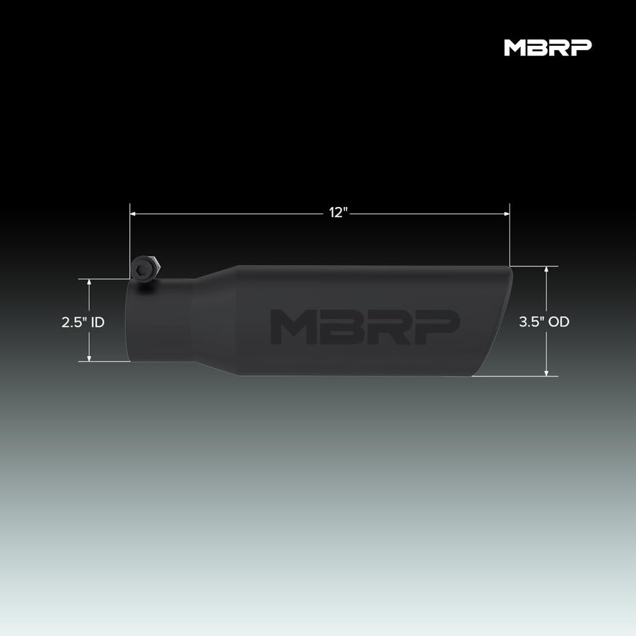 MBRP 3in O.D. Universal Tip Angled Rolled End 2 inlet 12 length - Black Finish