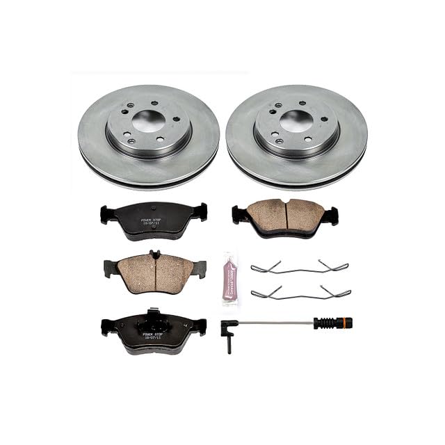 Power Stop KOE3047 Front Replacement Brake Kit-OE Brake Rotors & Ceramic Brake Pads and 2 Front Sensor Wires For C280, C230, E300, SLK230 [Model Specific]