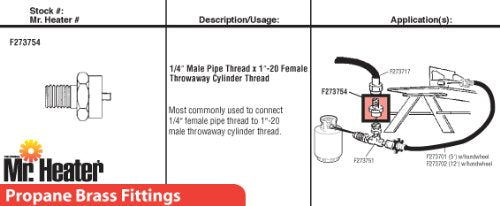 F273754 Mr Heater 1/4" Male Pipe Thread X 1" Female Thread