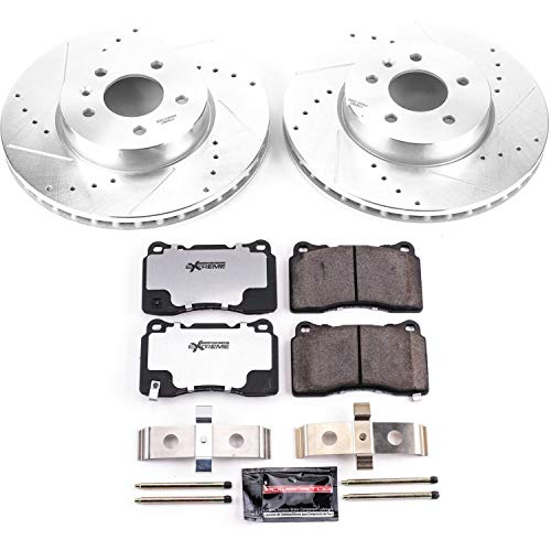 Power Stop K6389-26 Z26 Carbon Fiber Brake Pads Front with Drilled & Slotted Brake Rotors Kit For Cadillac ATS 2013-2018 [Model Specific]