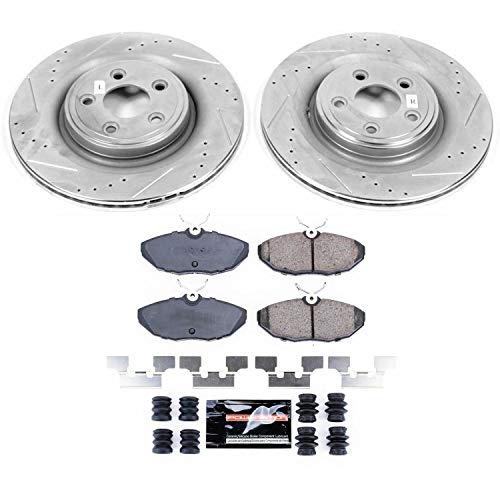 Power Stop K5206 Z23 Carbon Fiber Brake Pads with Drilled & Slotted Brake Rotors Kit Rear