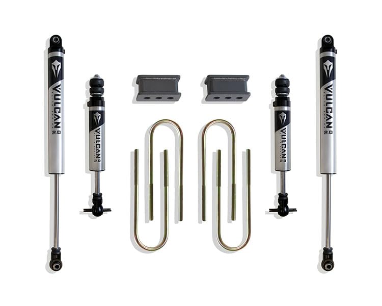Part# 902225V-S MAX TRAC SUSPENSION'S is A Box KIT Including 2.5" Lift Blocks, 3.625" Wide U-Bolts & Front/Rear Vulcan Series Shocks