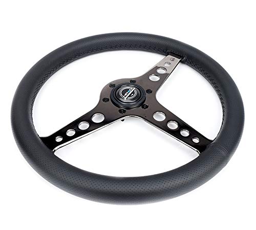NRG Innovations Light Weight NRG-ST-034BC-PR Gaming Steering Wheel: Driftz- Made with Perforated Leather, Light Weight Composits and Black Chrome Spoke with Holes