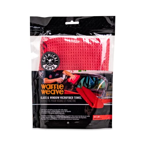 Waffle Weave Red Microfiber Drying Towel Chemical Guys - 24" x 16", 70/30 Blend Microfiber Towel with Silk Edging for Scratch-Free Car Drying, Ultra Absorbent and Safe for All Surfaces