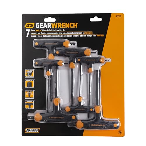 7 Piece GEARWRENCH Metric T-Handle Ball End Hex Key Set - 83516
