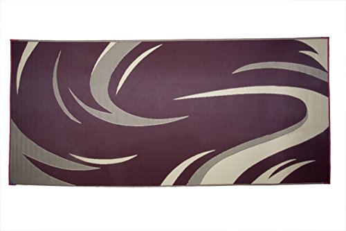 Camping Stylish SD8185 8-Feet x 18-Feet Graphic Swish Outdoor RV Reversible Patio Mat, Burgundy/Tan