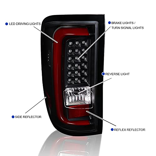 Black LED Tail Lights w/Red LED Light Bar SPEC-D TUNING Compatible with 2014-2018 GMC Sierra 1500, 2014-2018 GMC Sierra 2500HD, 2014-2018 GMC Sierra 3500HD, Left + Right Pair Assembly