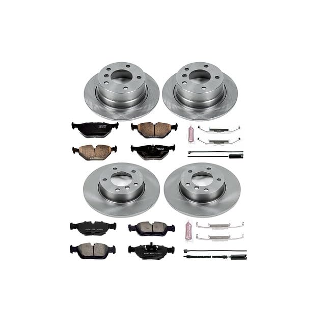 Power Stop Autospecialty KOE591 Front and Rear Replacement Brake Kit-OE Brake Rotors & Ceramic Brake Pads and 1 Front & 1 Rear Sensor Wires