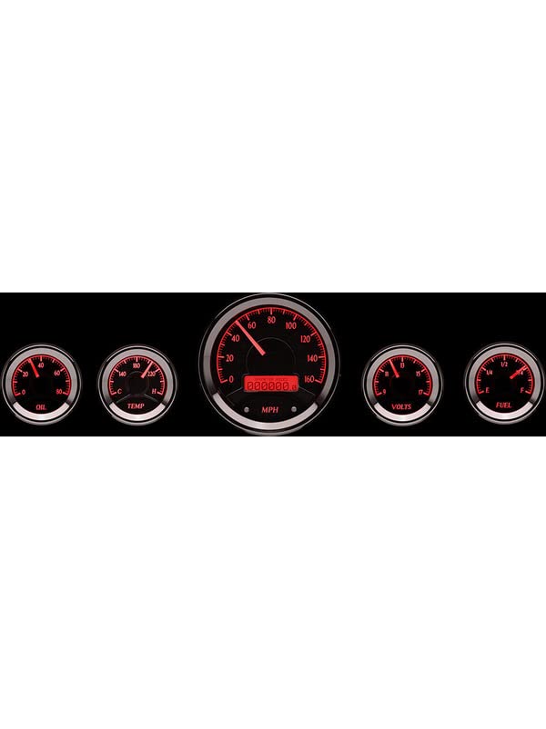 VHX-1050-K-R Dakota Digital Universal 5 Round Analog Gauge System, Black Alloy Style, Red Backlighting